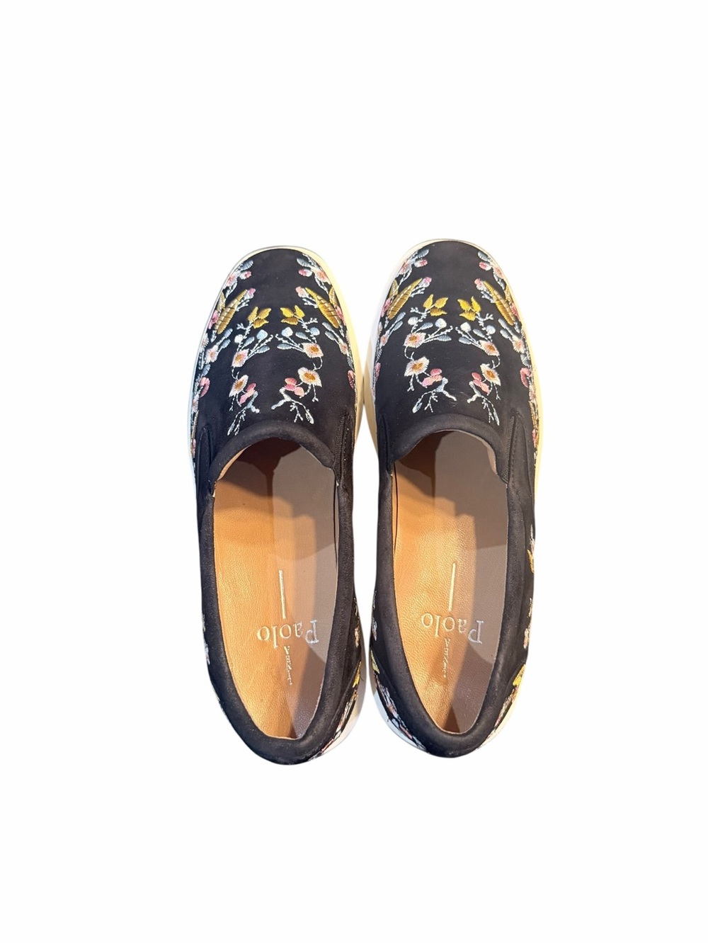 Paolo Black Floral Embroidered Slip-On Platform Shoes - Picture 7 of 10
